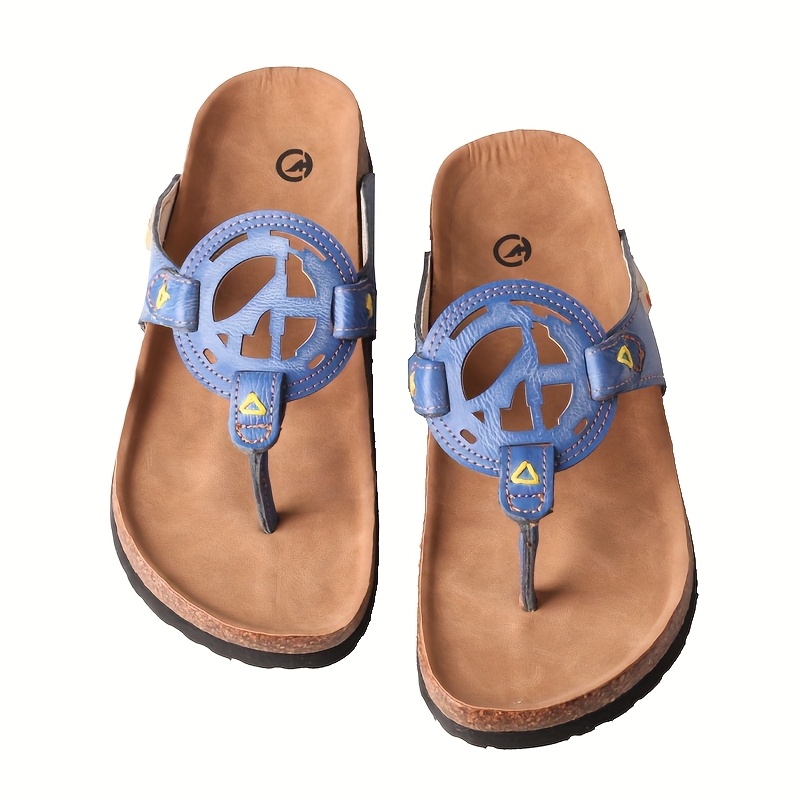   womens summer handcrafted anti slip comfortable casual hollow flip flops genuine leather upper insole eva sole split toe design beige with green stitching ladies sandals Product details 3