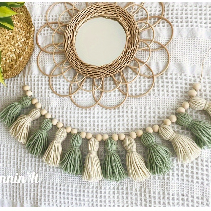Sage And Ivory Tassel Wreath, Bohemian Nursery Decor, Neutral Nursery Decor, Bohemian Wall Decor