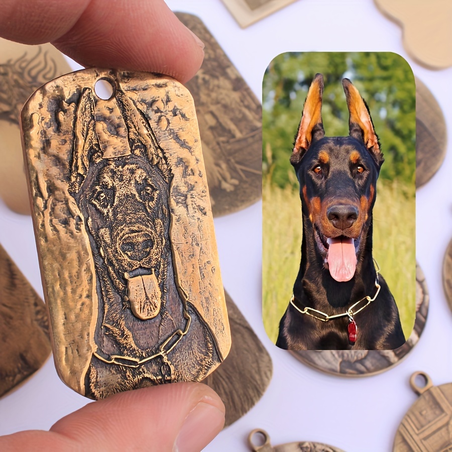 

Personalized Brass Dog Tag, Anti-lost Engraved Pet Photo Tag, Custom Pet Name Photo Number Dog Collar Pendant, Pet Collar Accessories