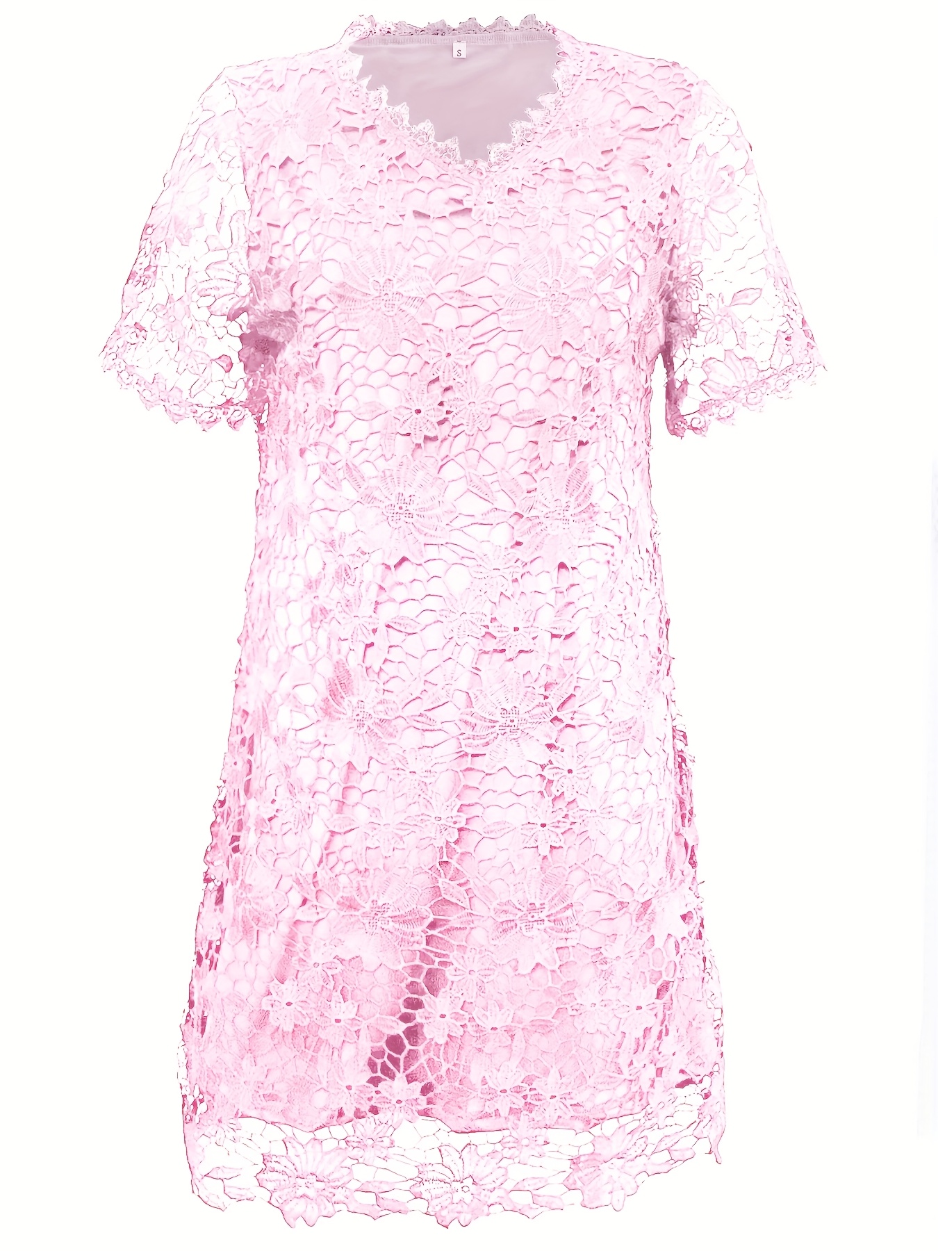 v neck fashion short sleeve hollow lace dress - Temu