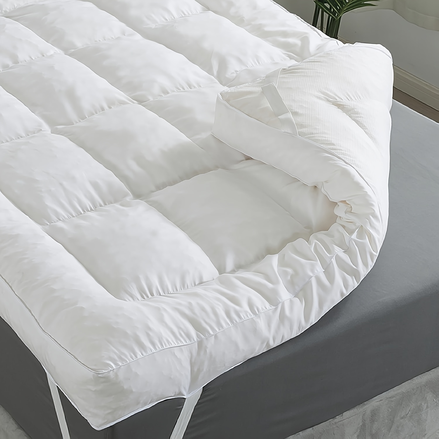 TEMU Mattress Topper Queen, Pillow Top Mattress Topper Queen For Firm Bed, Mattress Cover With Straps, Ultra Soft Pillowtopcotton, Mattress Topper,