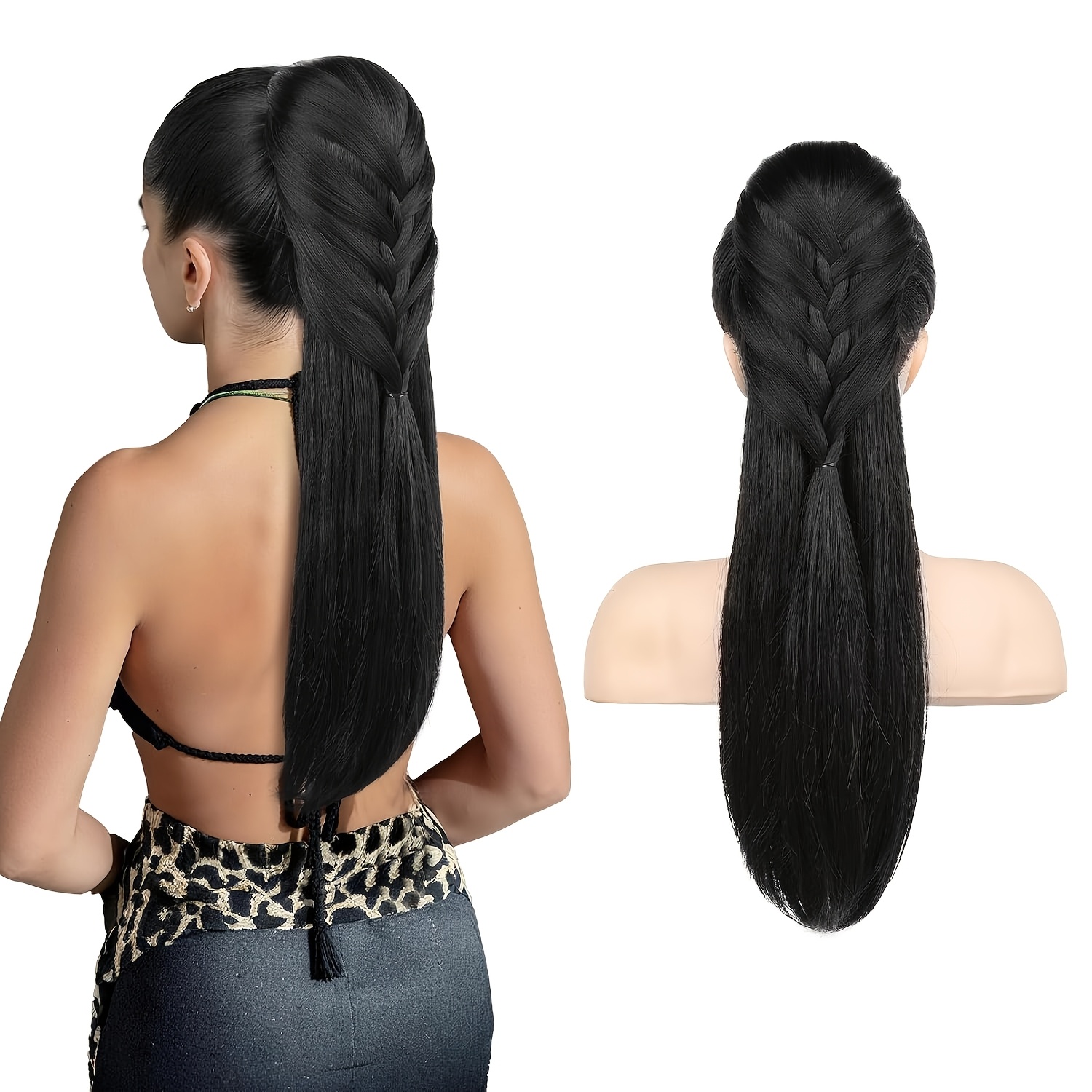 TEMU Yvelien Ponytail Extension, 20 Inch Long Braid Drawstring Clip In On Ponytail Hair Extensions Synthetic Hairpiece For Women -
