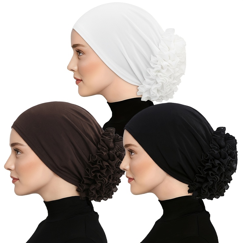 TEMU 3pcs Set Of Chiffon Large Floral Headscarf Hats, Hair Loss Headwear, Ethnic Turban