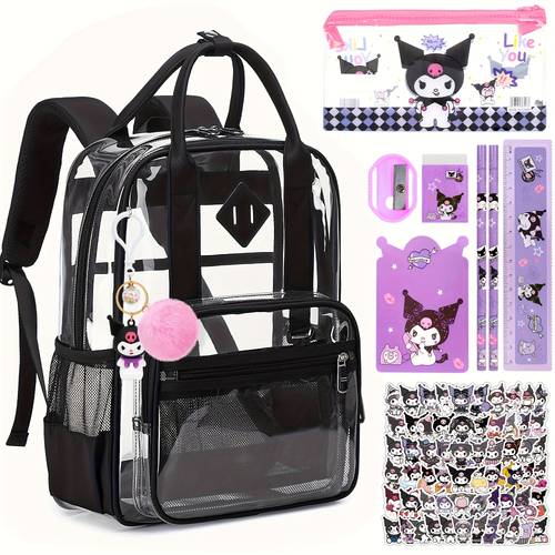 for clear transparent backpack set large capacity clear bookbag for keychain purple for notebook for stationery pen case set and 50pcs of for for women adults events work