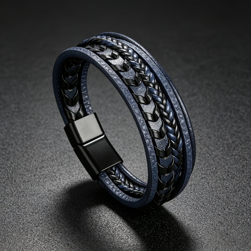 TEMU Pulsera tejida de PU magnética para hombre, 1 pieza, con cierre de hebilla magnética, magnética, adecuada para uso diario, fiestas, regalo para