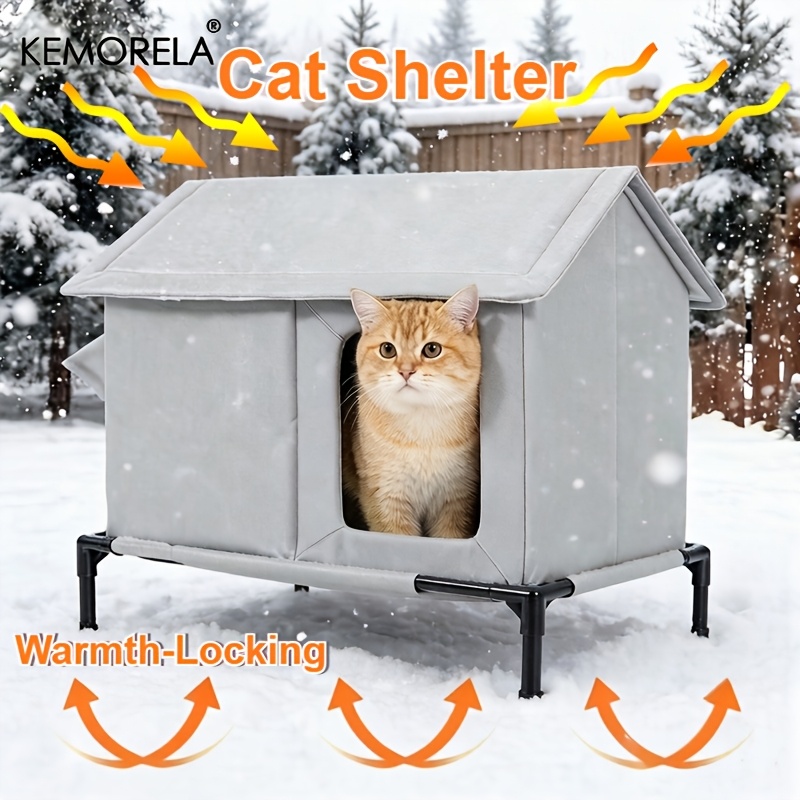 TEMU KEMORELA Cuccia Invernale Isolata per Animali Domestici da Esterno con Supporto - Cuccia Riscaldante Pieghevole per , Base Rialzata, Tessuto