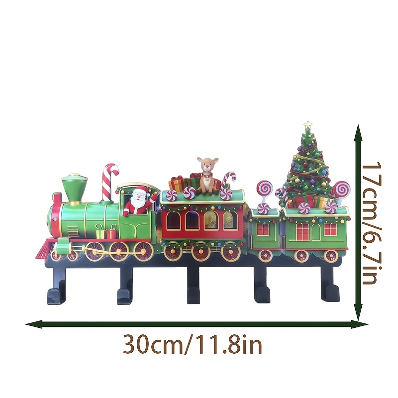 TEMU Christmas Train Santa Metal Wall Coat Hooks, Xmas Gingerbread Candy Cane Decor Wall Hanging Rack, Multi Hooks Storage Organizer For Kitchen