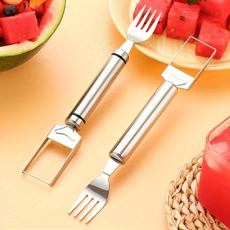 

1pc, Watermelon Slicer Cutter, 2nn1, Watermelon Fork Slicer, Summer Watermelon Cutting Artifact, Stainless Steel Fruit Forks Slicer Knife For Family Parties Camping, Kitchen Gadgets, Kitchen Supplies