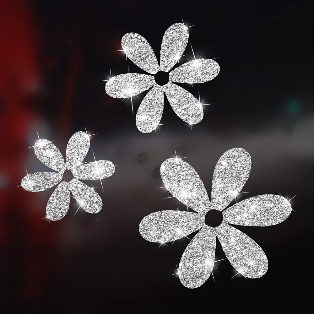 Image of 3pcs Little Decorative Stickers Sparkling Floral Window Glass Decals Fridge Stickers Flower Wall Stickers Living Room Bedroom Door Stickers Makeup Mirror Stickers Laptop Stickers