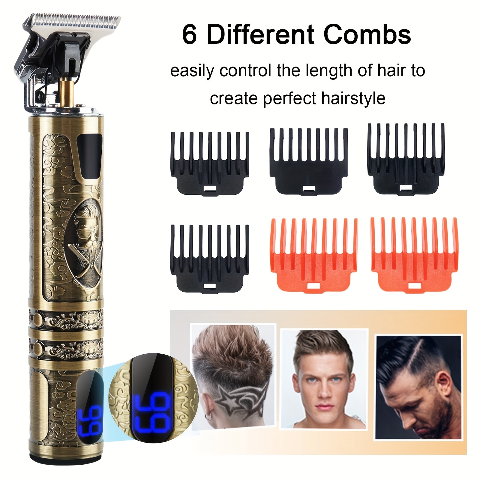 USB Oplaadbare Haar- en Baardtrimmer voor Mannen, Precieze T-Mes Trimmer met LCD-Scherm, 6 Verwisselbare Kammen, Draagbare Elektrische Haarknipper & Scheerapparaat, Multifunctioneel Verzorgingsgereedschap voor Mannen, Perfect Cadeau voor Vader