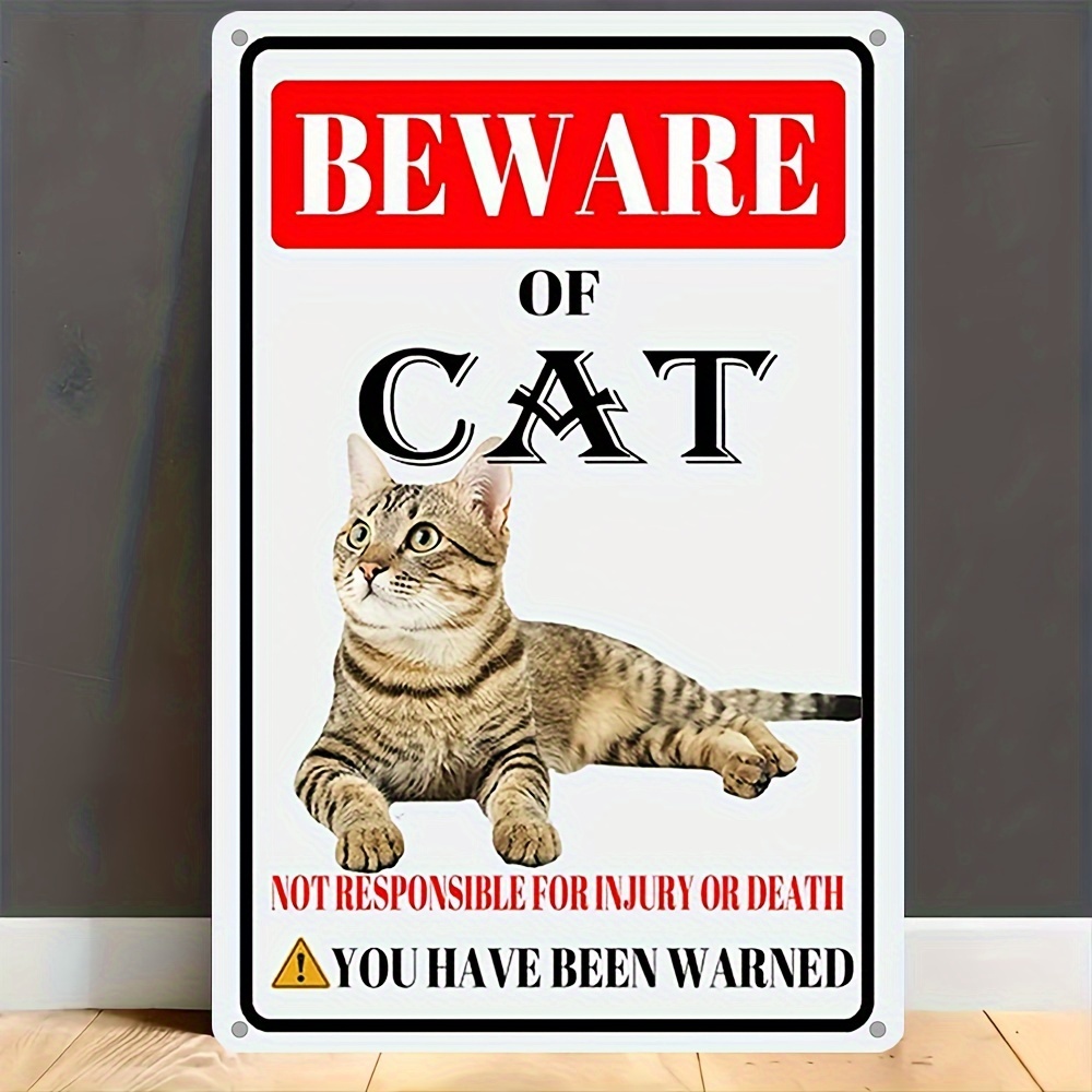 

Beware Of Cat Decorative Sign - Iron Wall Hanging Warning Plaque For Indoor/outdoor Use, English Text, Uv Printed - Multipurpose Metal Art For Home, Garden, Fence Decoration