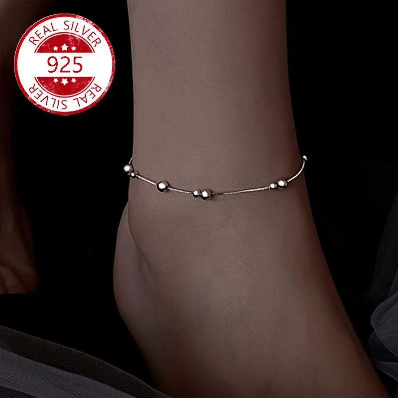 

925 Sterling Silver Anklet, 18k Golden Plated, Elegant Simple Beaded Chain, Hypoallergenic, , Gift For Couples & , Anti-tarnish Storage Box, Valentine's Day, Day, Christmas, All