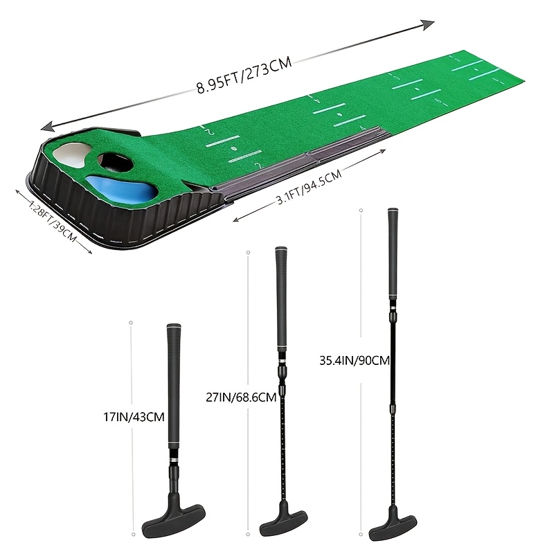 Golf Putting Mat with 3 Balls and Auto-Return Track