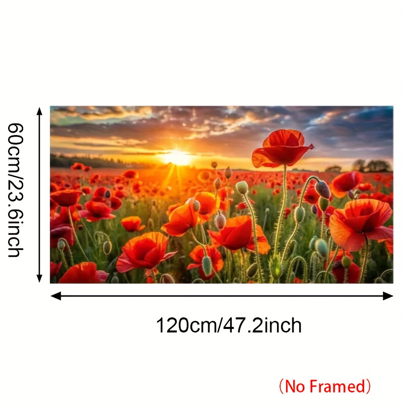 TEMU 2d Flat, 2d Flat, 2d/flat, 1pc Measuring 27.55 Inches By 55.11 Inches / 70 Cm By 140 Cm, A Beautiful Scene Of Red Poppy Flowers Blooming Under