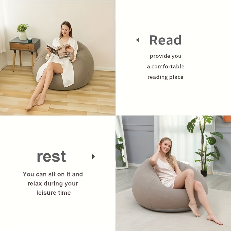 1pc Oversized Inflatable Lazy Flocking Sofa Chair, Gray PVC Material, Portable And Foldable, Ergonomic Design, Four Seasons Available, Very Suitable for Various Home Scenarios, Living Room, Balcony And Outdoor Camping, Office Lunch Break Recliner