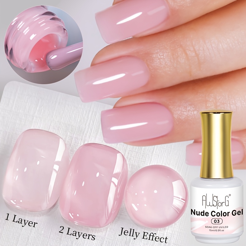 Image of Awstorg 15ml Pink Jelly Nude Gel Nail Polish Pudding Translucent Color Gel Polish Semi-permanent Gel Nail Art Soak-off Gel Varnish