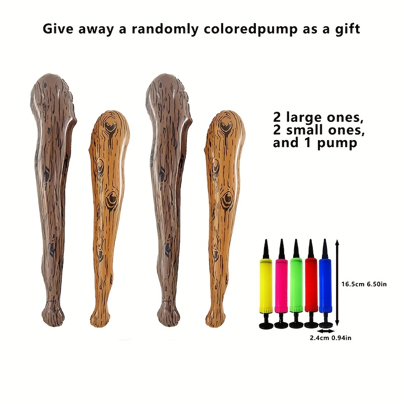 TEMU 4pcs Wood Grain Inflatable - Cheer Sticks For Outdoor Activities, Festivals, Birthdays, And Weddings. Includes 2 Large Bats, 2 Small Bats, And 1