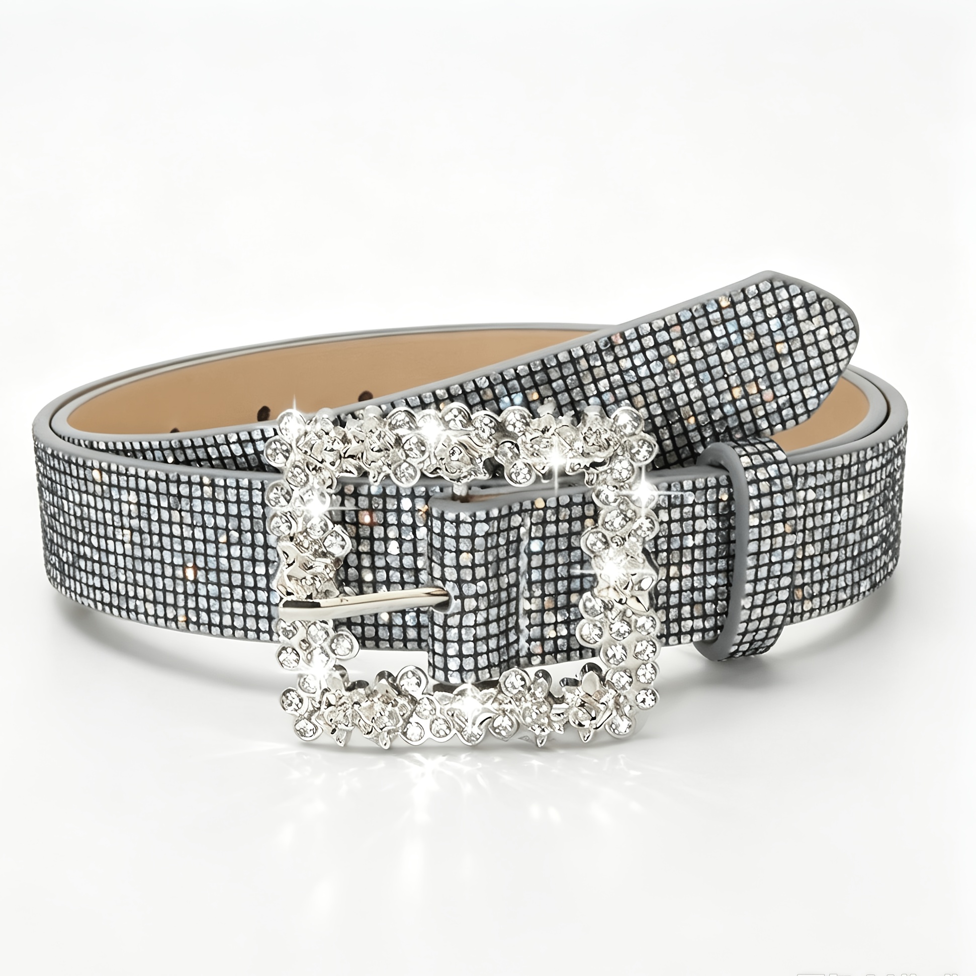 TEMU 1pc Women's Shimmering Pu Belt With Metal Buckle - Elegant Accessory For Parties, Athletic Wear, And Casual Outfits