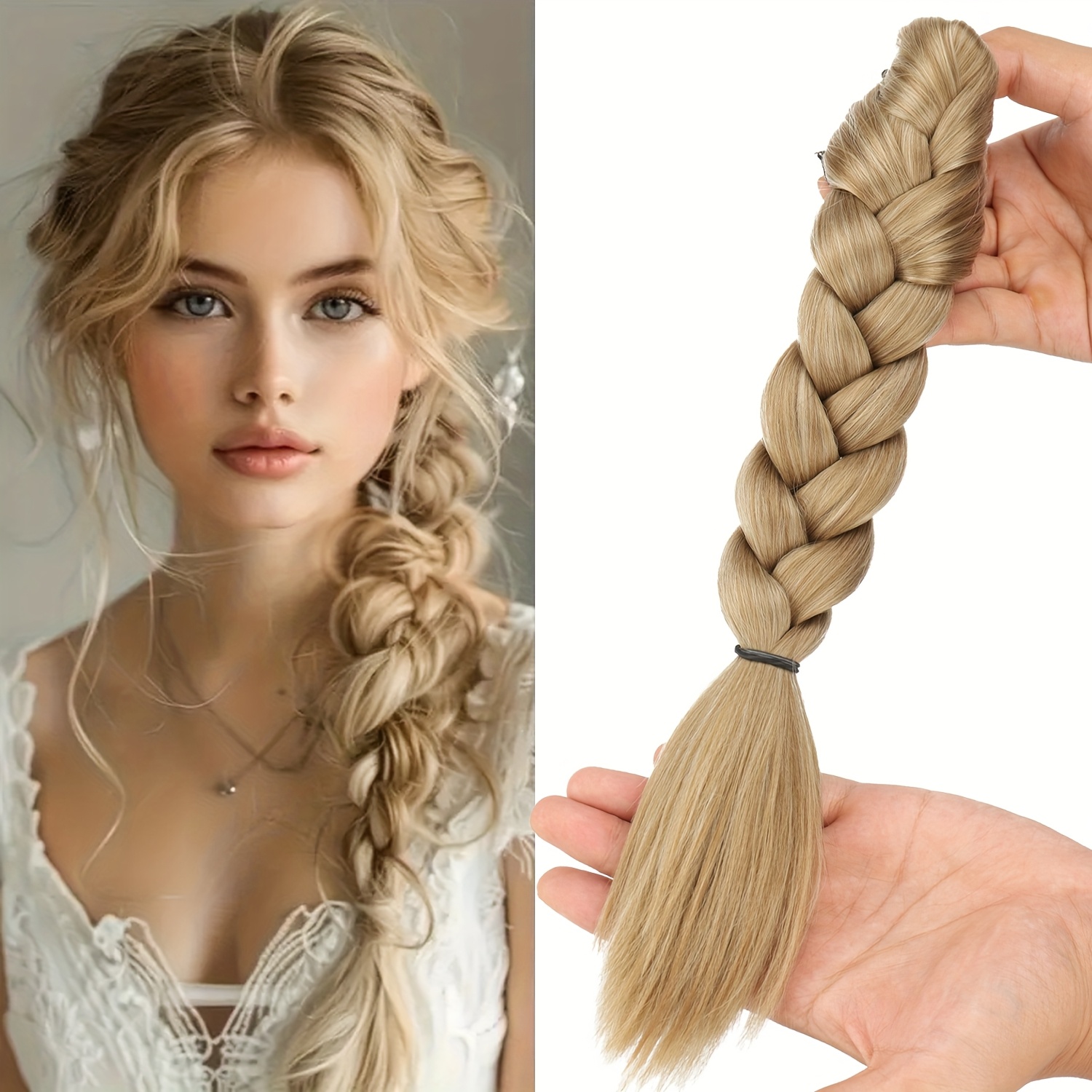   women s synthetic straight ponytail braided hair extensions - natural look with claw clips, secure hold for halloween, weddings, parties & everyday use, ponytail hair extensions, party hairpiece, secure clip attachment details 1