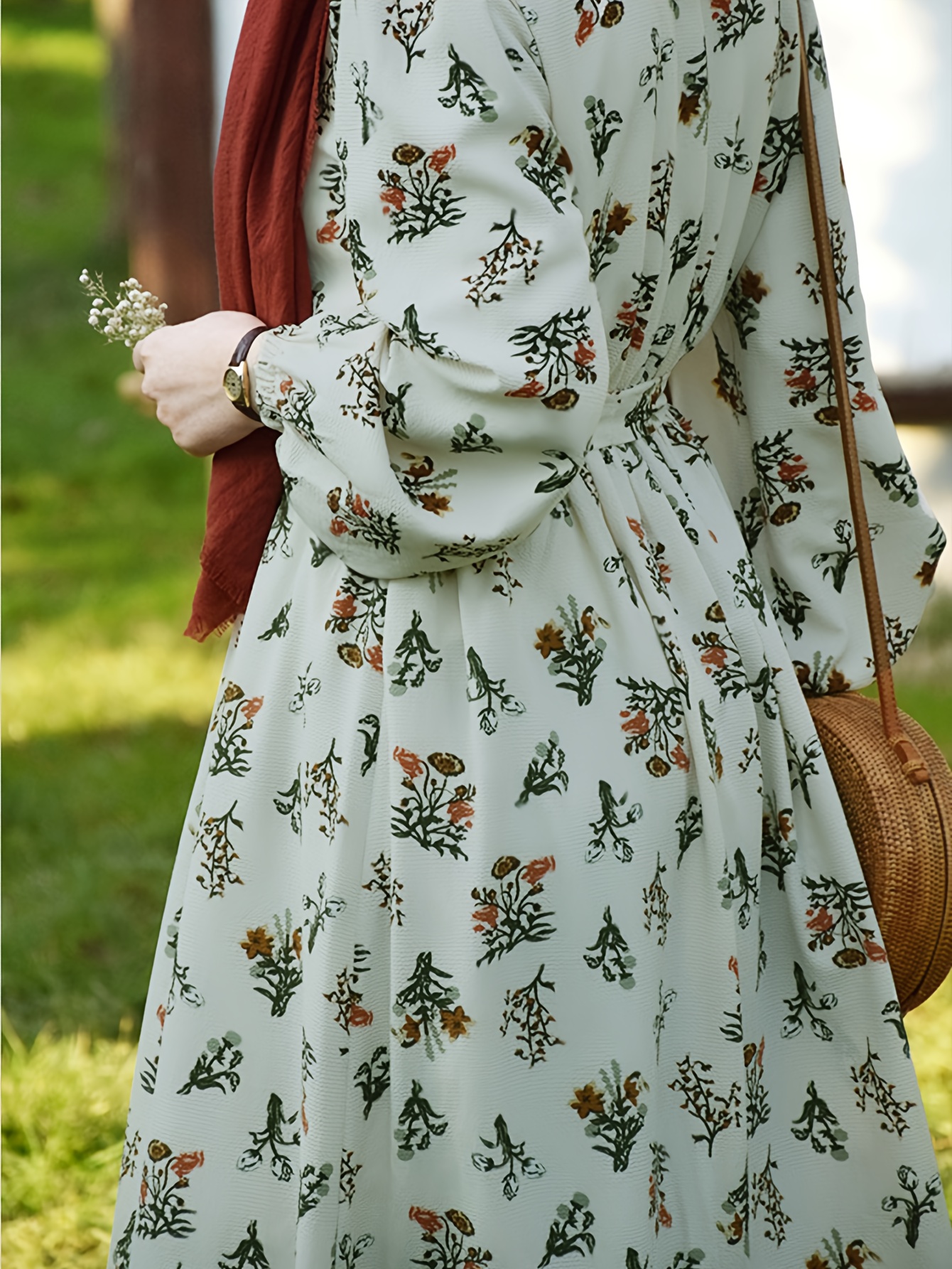 womens casual rustic elegant dress small floral print - Temu Oman