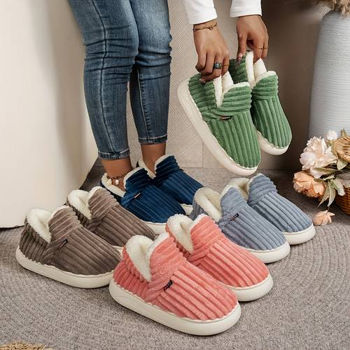 fashionable and warm fleece lined slippers casual slippers ribbed texture ideal for indoor outdoor use comfortable and warm unisex home slippers multi color women shoes