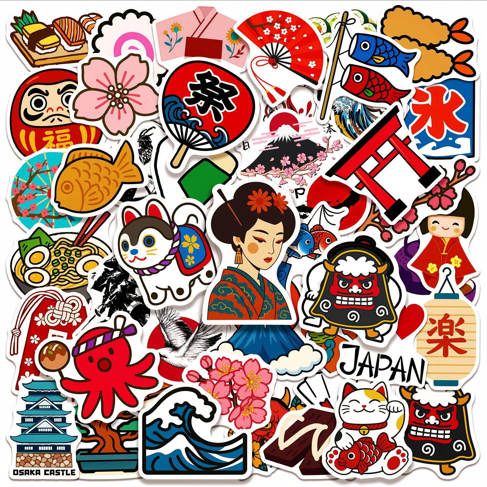 Image of 50pcs Japanese Traditional Stickers Exquisite Aesthetic Fridge Skateboard Laptop Water Bottle Luggage Vinyl Stickers