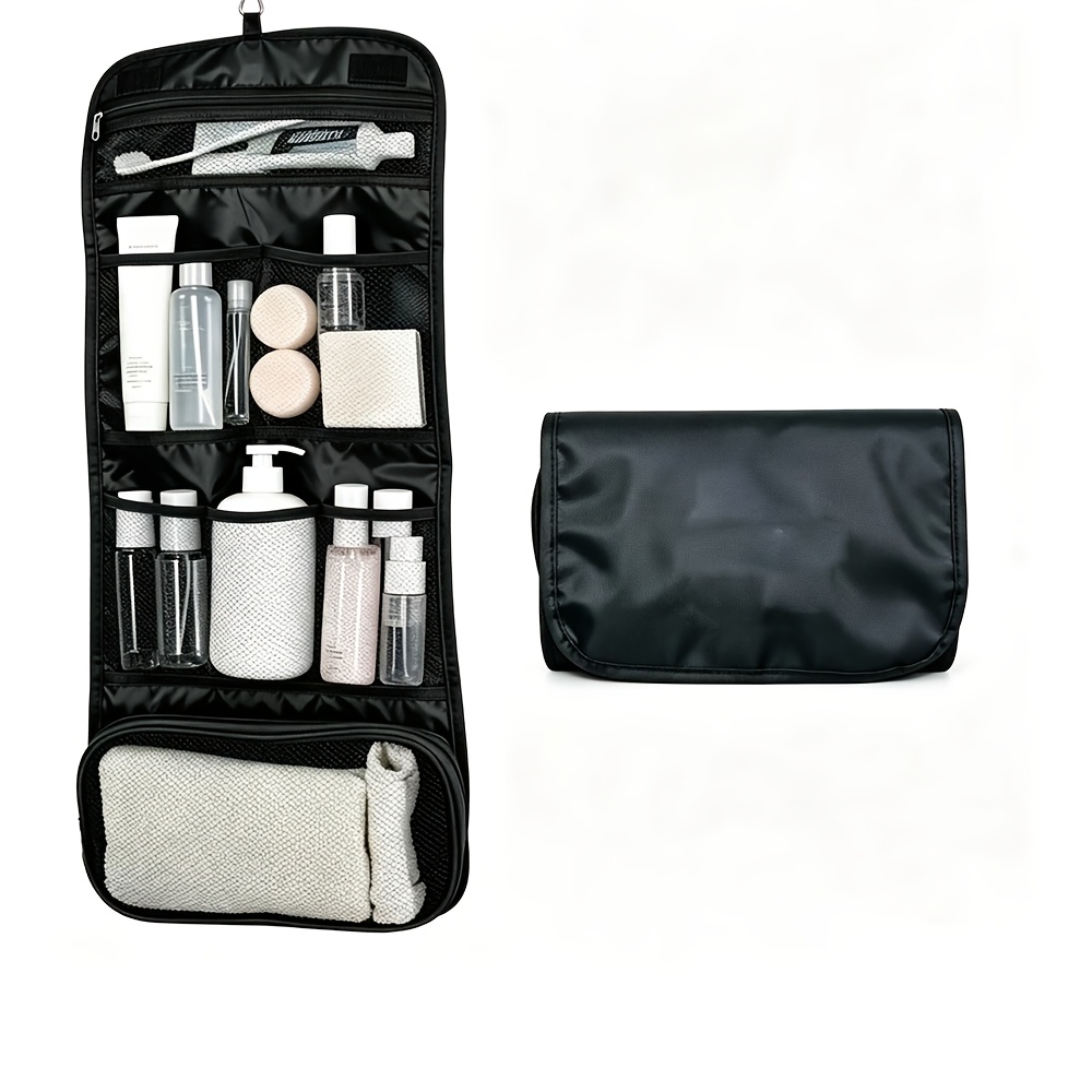 TEMU Hanging Travel Toiletry Bag, Large Capacity Foldable Makeup Organizer, Portable Toiletry Pouch For Business Trips, Multi-compartment Layered
