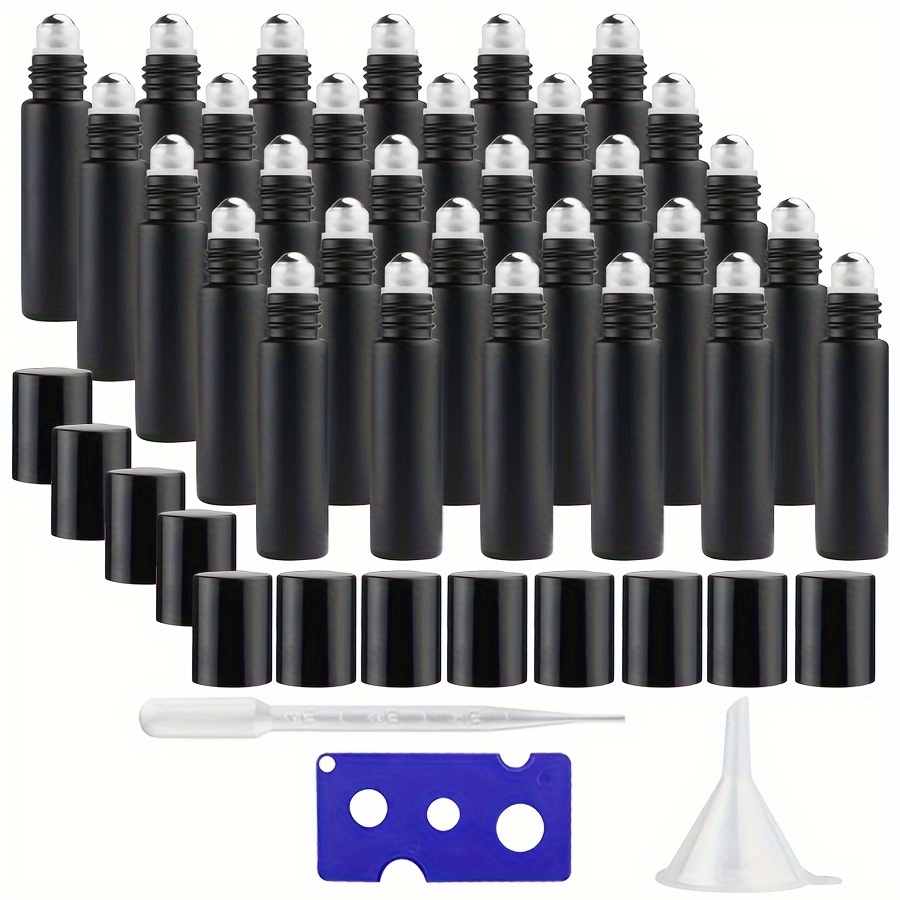 

30pcs Essential Oil Roller Bottles 10 Ml Glass Roller Bottles With Stainless Steel Roller Balls Empty Bottles Leak Proof Roll On Bottles Travel Essential Oil (black)