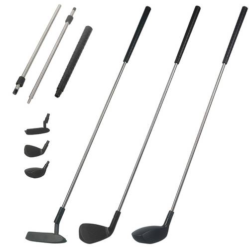 golf club set with interchangeable heads lightweight training clubs stainless steel shafts non indoor detachable and store practice clubs putter disc and soft practice balls beginner golf accessories