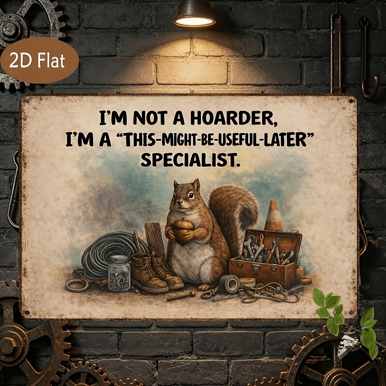 TEMU 2d Flat - 2d Plane, 1pc 2d Plane Printed Vintage Sign, Size 20x12.7cm | Wooden Decorative Sign Featuring Elements Such As Squirrels, Accompanied