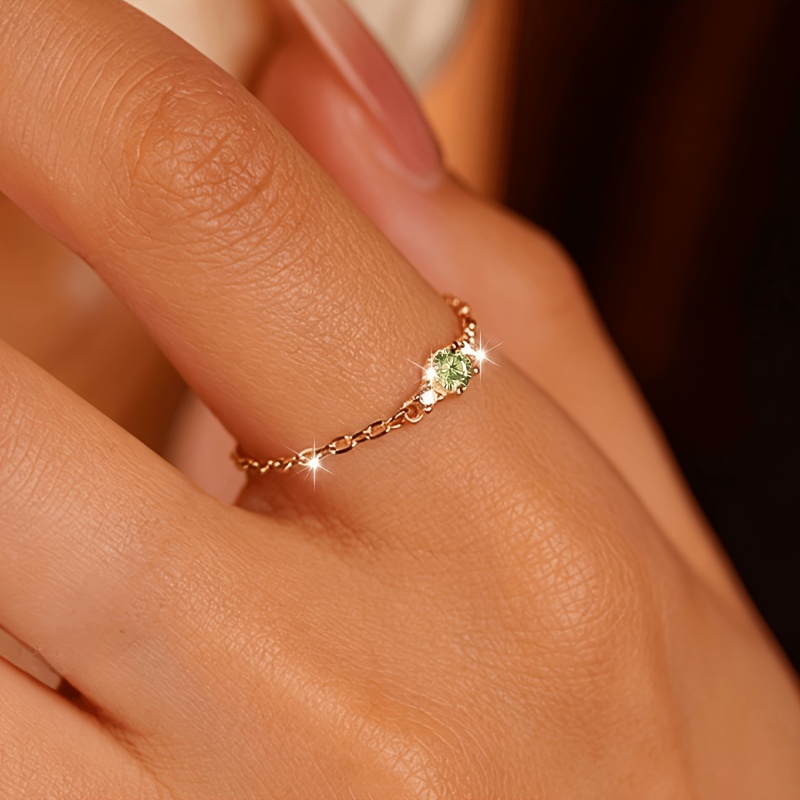 1pc Olive Synthetic Zirconia Chain Ring for Women, Fresh Niche Vintage Adjustable Index Finger Ring, Elegant Unique Ladies Ring, Perfect Gift for Daily Wear, Halloween, Christmas, Valentine's Day, Dating, Wedding, Music Festival, Banquet