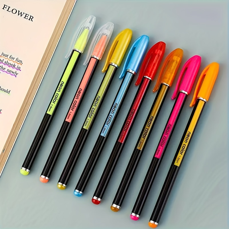 

10-pack Neon Highlighters Set - Retractable Plastic Pens With Non-toxic, Assorted Colors - Ideal For Gifts And Office Use