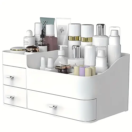 1 multi layer partitioned cosmetics storage box large capacity storage box for dressing table bathroom and bedroom skincare cosmetics storage box brush holder with 3 drawers top compartment storage slot valentines day gift for women