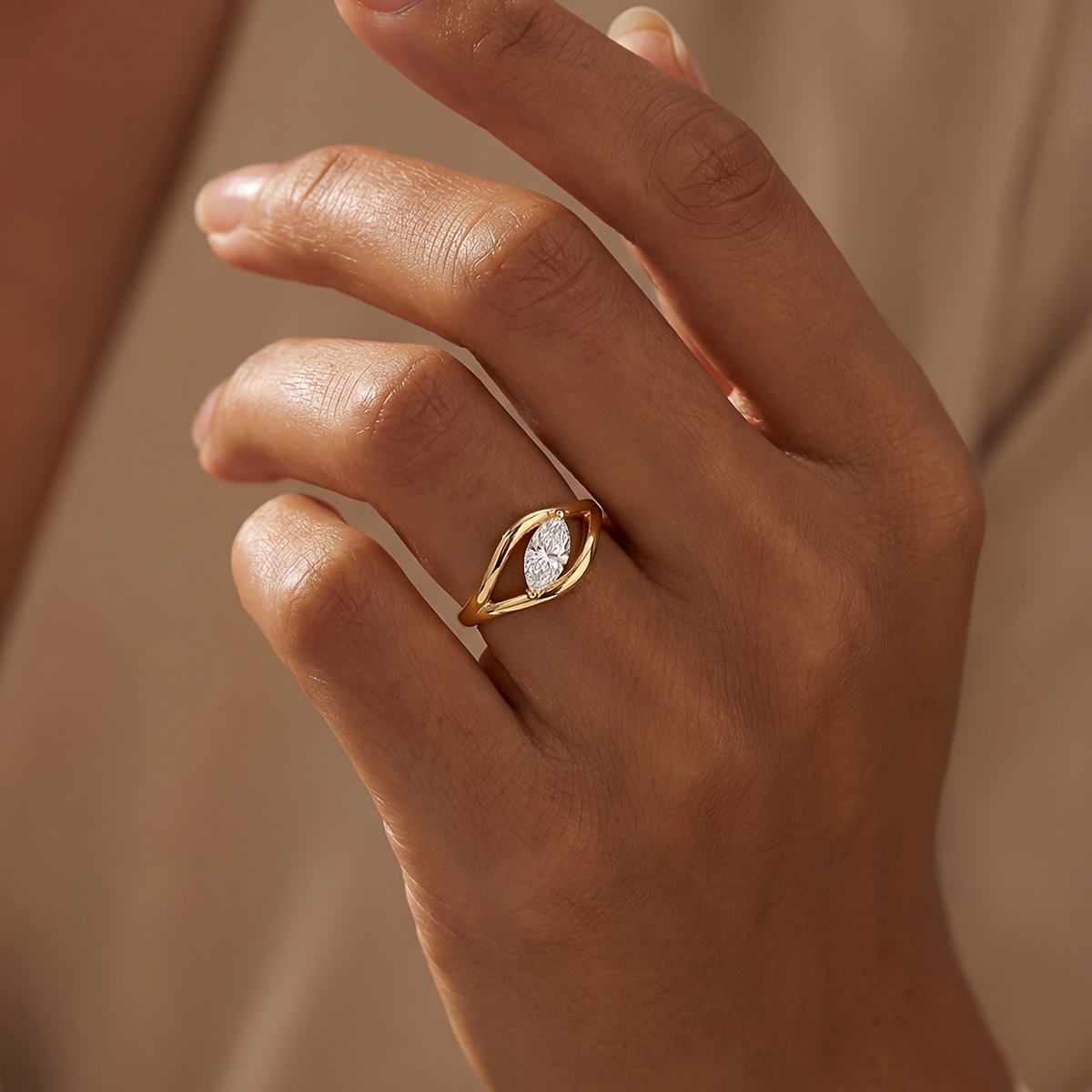 Women's Curved Marquise-Cut Wedding Ring, Elegant Accessory