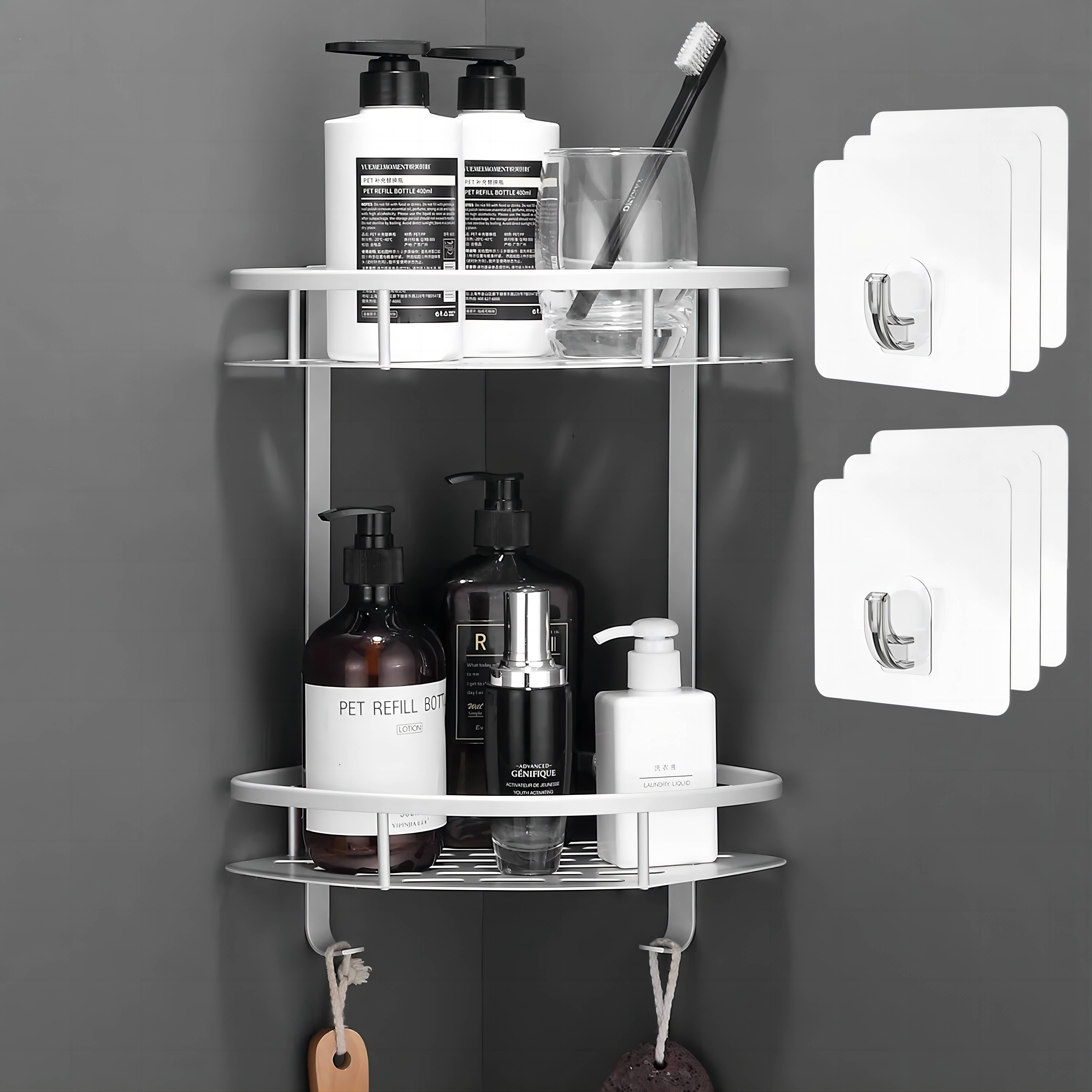 

Aluminium Alloy Shower Caddy Bathroom Shelf, 2 Tiers Corner Shower Caddies, Shower Organizer
