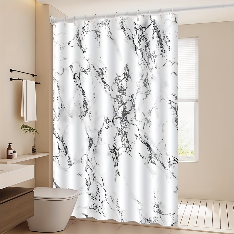 TEMU Jit1pcs Marble Pattern Shower Curtain, High-end Elegant Bathroom Curtain Shower Curtain, Bathroom Home Decor Pattern Print, Compartment Bathroom