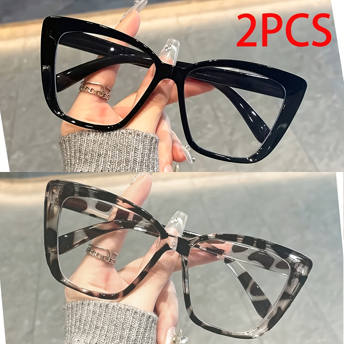 Image of 2d Flat, Women's Cat Eye Glasses - Full-rim Black Frame Eyewear, Cat-eye Shaped For Daily Wear & Photography, Fashion Glasses (no Needed) - Style 2x For Parties/outfits