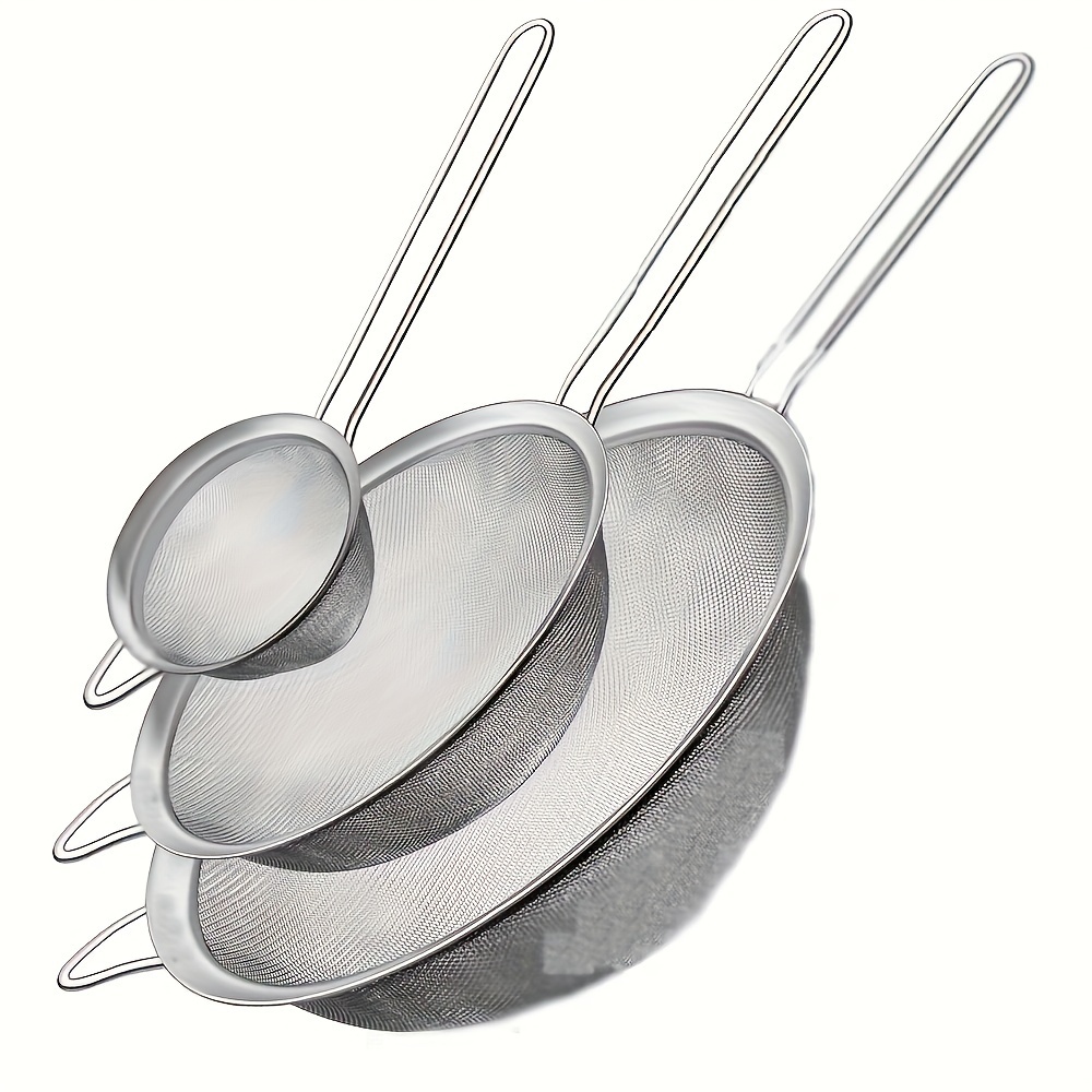 

3pcs Stainless Steel Mesh Strainer Set, Uncharged Kitchen Utensils For Juice, Flour, Tea, Soy Milk Filtering