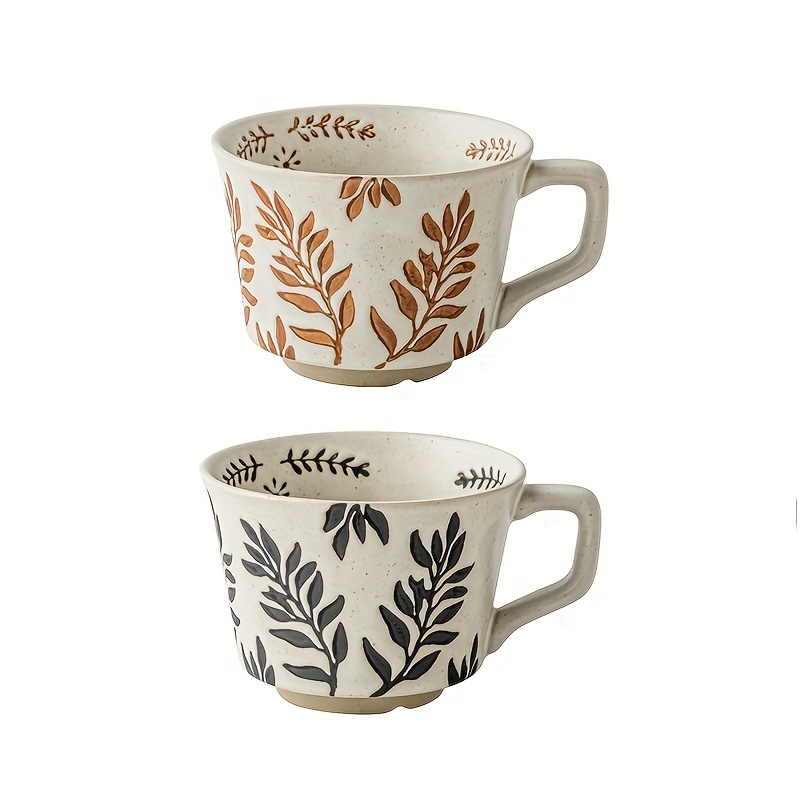 Image of 2pcs Set Of 325ml (2.16" X 3" X 4.13") Handmade Ceramic Large Capacity Coffee Mugs, Japanese-style Stoneware Mug For Home Use
