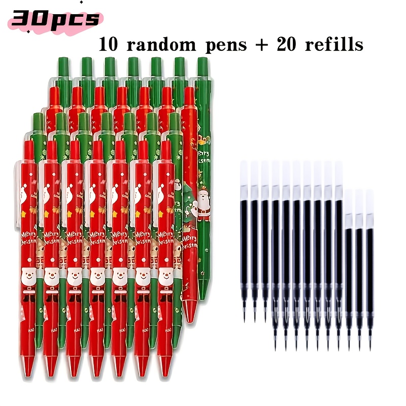 TEMU 30pcs Christmas Ballpoint Pens, Random Styles (10pcs Pens And 20pcs Refills) Retractable, Cute Cartoon Holiday Pens, Suitable For Office