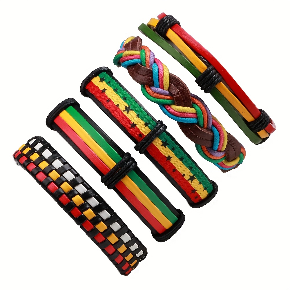 Colorful Faux Leather Bracelet Set - 5pcs