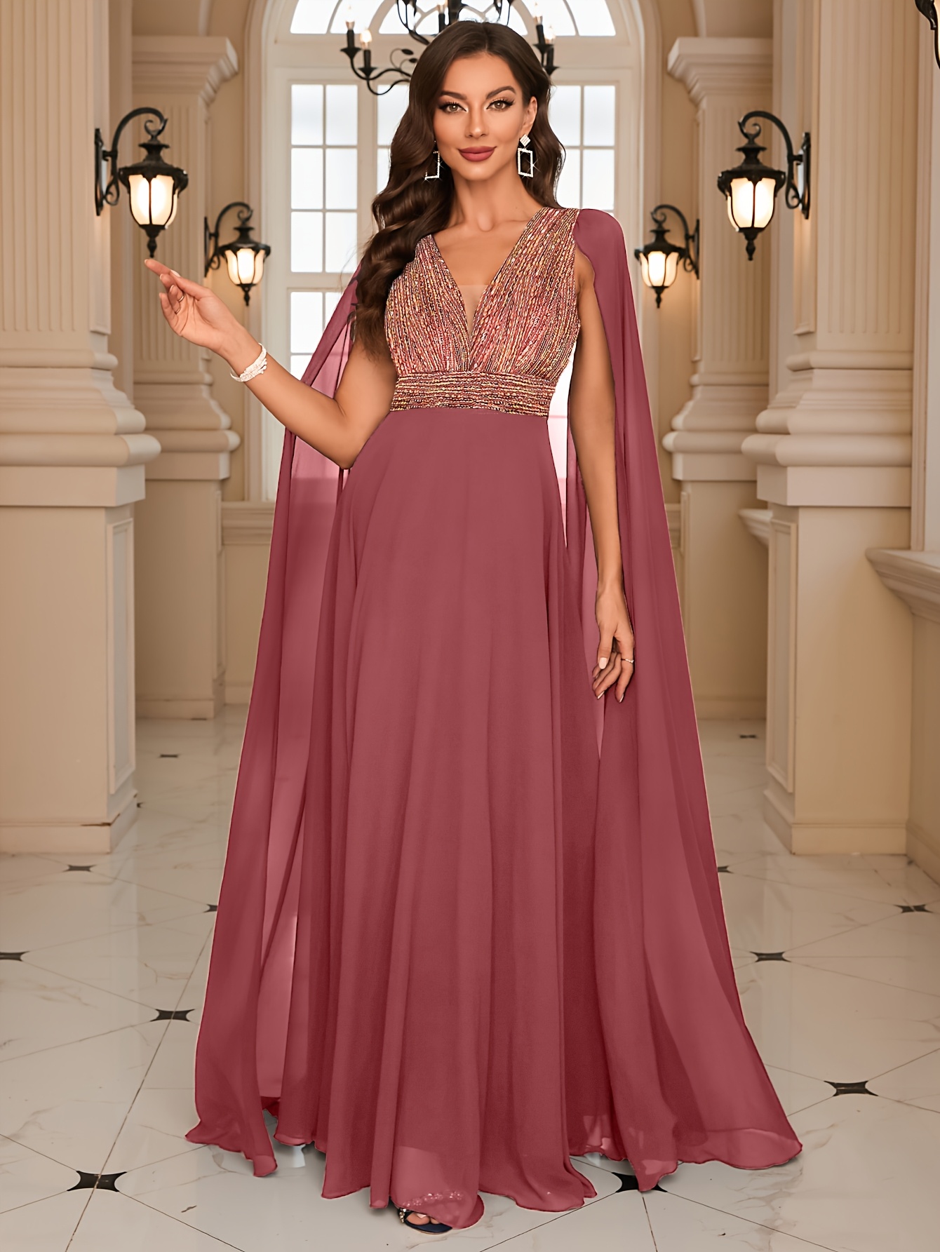 chic v neck sequin ruffle sleeve evening party - Temu United Arab Emirates