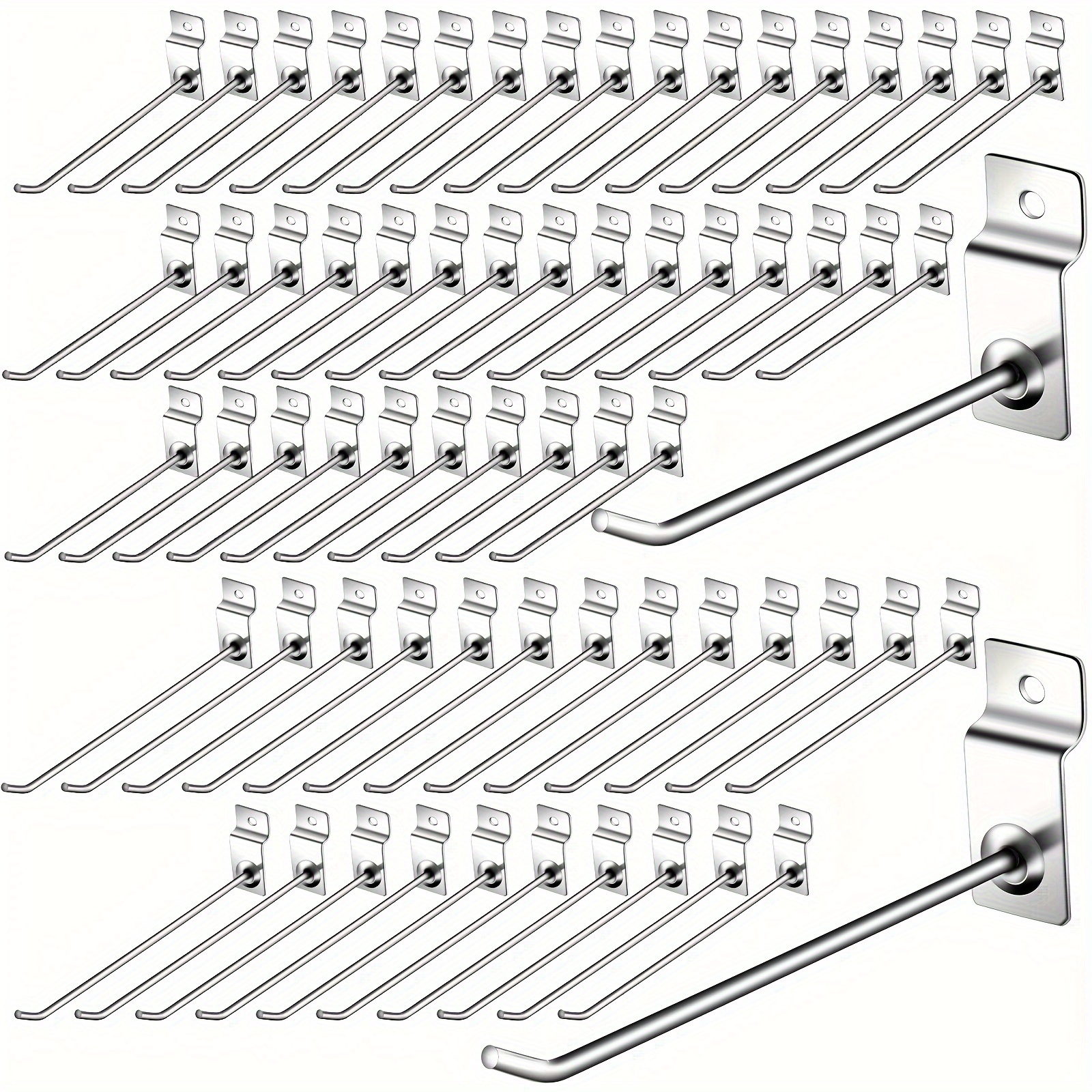 

100 Pack Hooks, 6 And 8 Inch Accessories, Hooks Slat Wall Hanging Hooks Metal Hooks And Hangers Thickness Silver Pegs For Garage Shop Retail Display