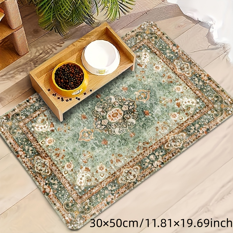 TEMU 1pc Green Bohemian-themed Patterned Pet Feeding Mat, Suitable For Dogs And Cats, Dog Feeding Mat, Cat Feeding Mat, Halloween Decoration,
