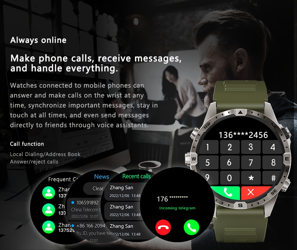 new smart watch full screen touch high aluminum glass cover high strength wear resistant glass dynamic dial cycling running climbing and other   mobile phone interconnection wireless call fitness   long life details 6