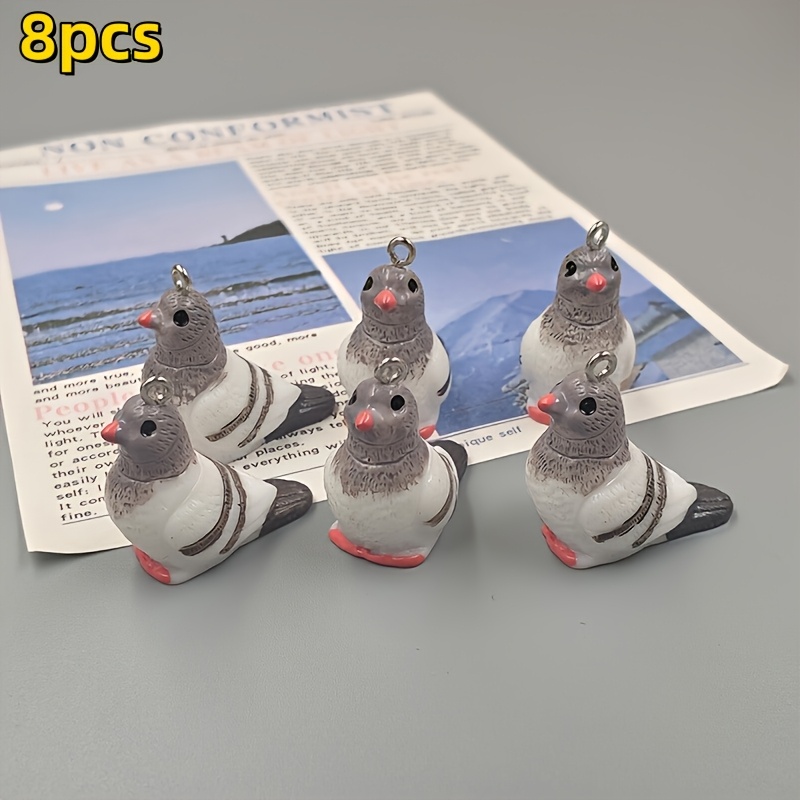 TEMU 16pcs/8pcs New High Quality Resin 3d Simulation Pigeon Bird Pendant, Suitable For Jewelry Making, Party Additions, Earrings, Necklaces, Bag