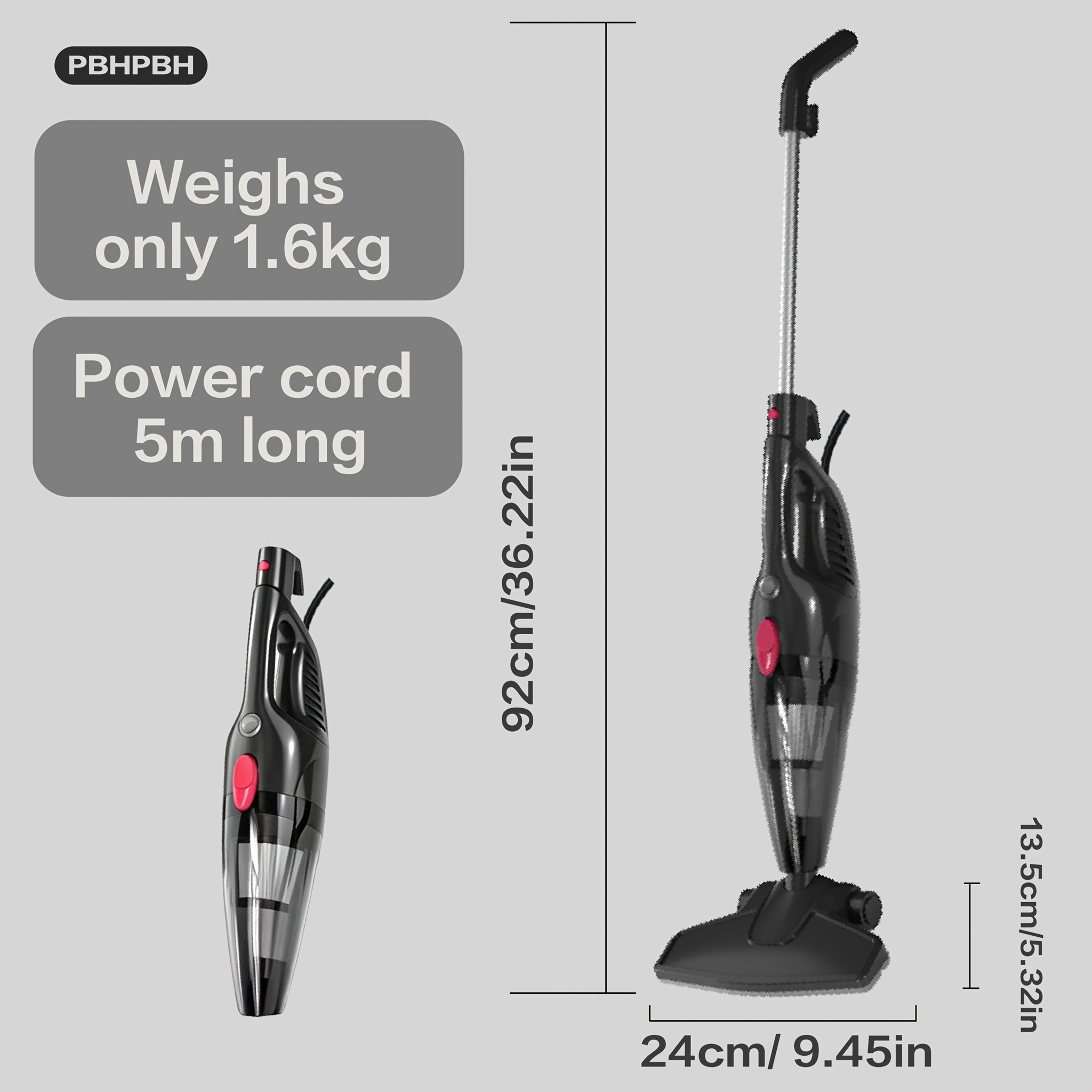 TEMU 41oz Vacuum Cleaner | 26kpa Powerful Suction, 600w Motor, Ultra-lightweight Bagless Upright With Handheld For House Hard Floor, Pet Hair, Car,