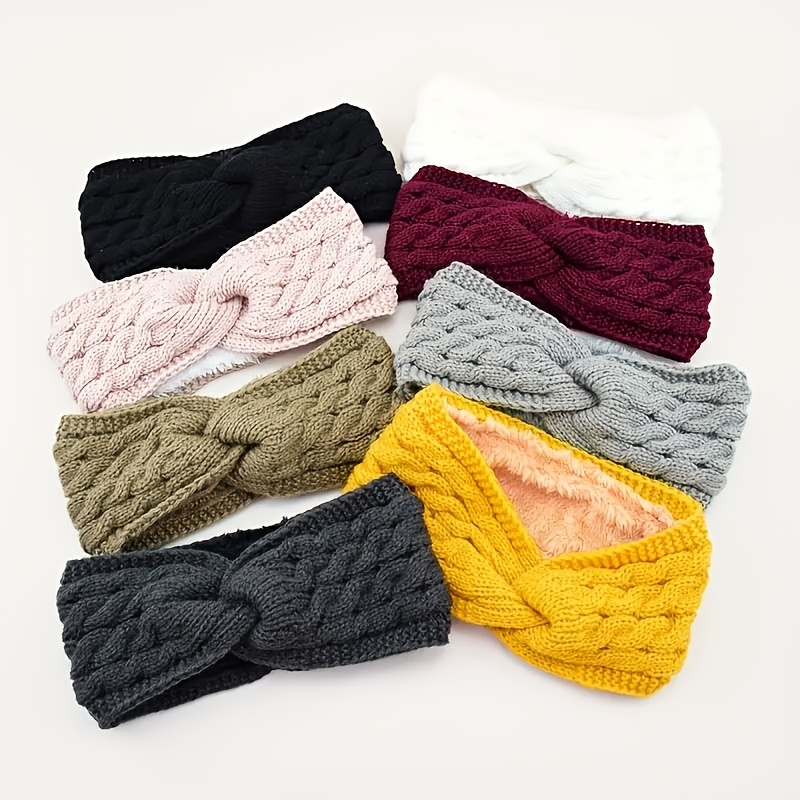 

Cable Headbands With Warm Fleece Lining, Women' , Stretchy Nylon Knit Hats, Cozy Winter Hair Accessories