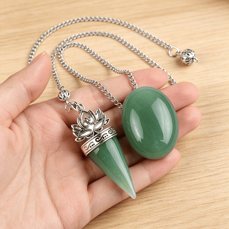 2pcs/Set Natural Green Dongling Lotus Pendulum and Oval Soapstone Set