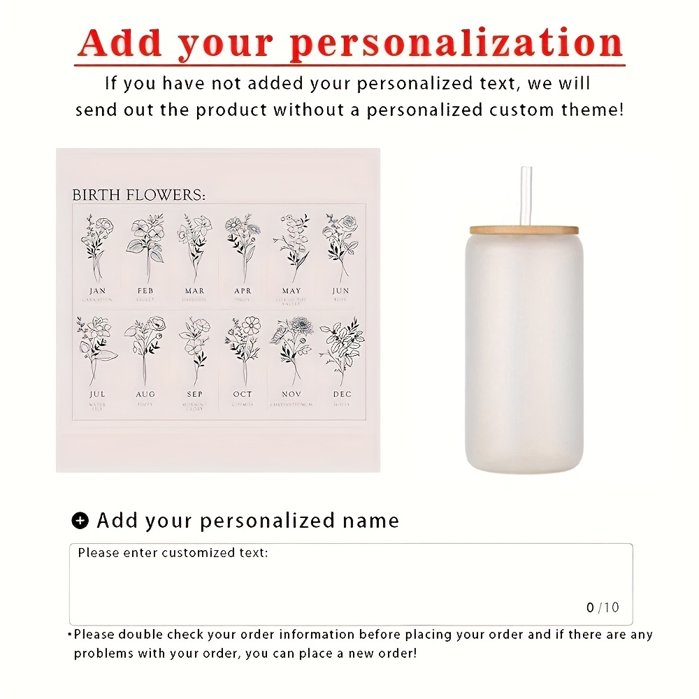 E-shop [Anpassung] Personalisierte Eiscafé-Becher mit Deckel, Glasbecher mit individuellem Namen, Geburtsblume, Glas-Kaffeebecher, Geschenke für Sie,